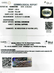 5.50/CT Natural Yellow Sapphire With Govt Lab Certificate (12210)